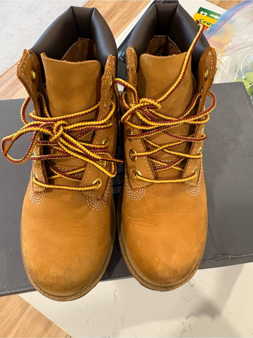 Timberland Kids Wheat/Tan Lace-Up Boots with Two-Tone Laces